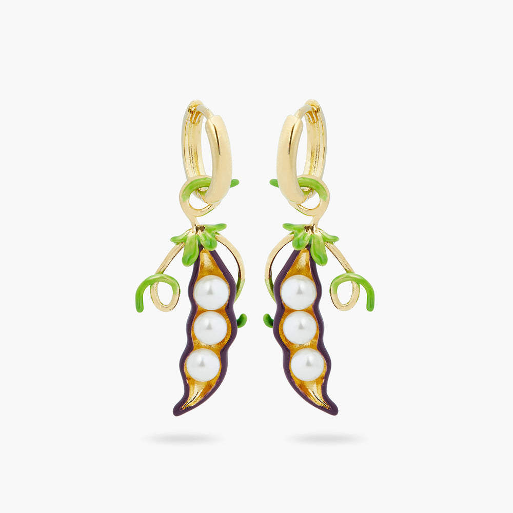 Peas and Mother-of-Pearl Hoop Post Earrings