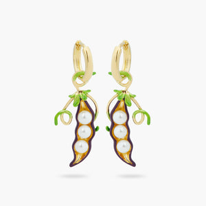 Peas and Mother-of-Pearl Hoop Post Earrings