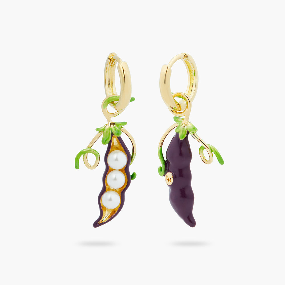 Peas and Mother-of-Pearl Hoop Post Earrings