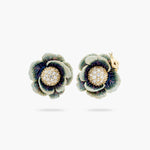 Cabbage Studded with White Crystal Post Earrings
