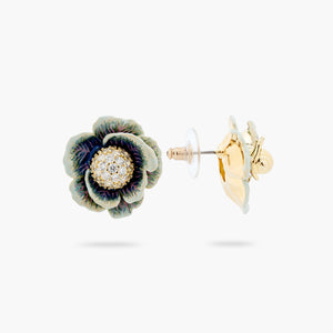 Cabbage Studded with White Crystal Post Earrings