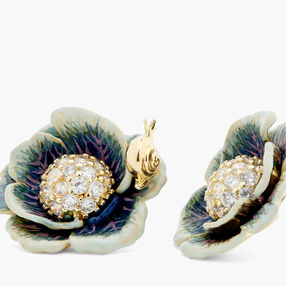 Cabbage Studded with White Crystal Post Earrings