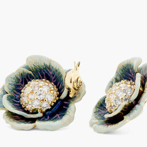Cabbage Studded with White Crystal Post Earrings
