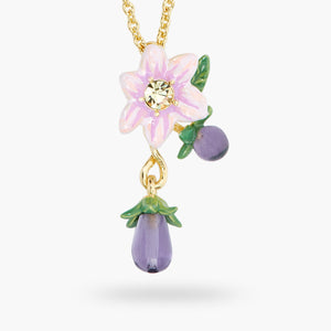 Aubergine and Flower Pendant Necklace