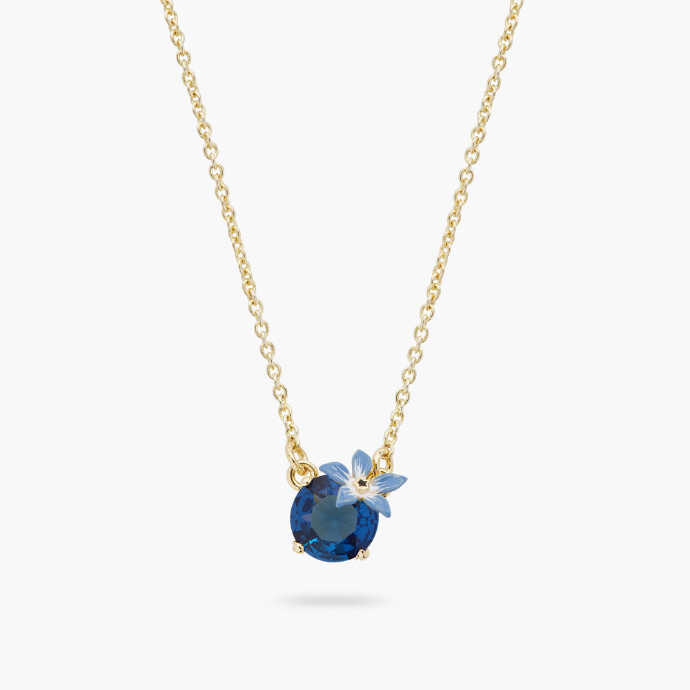 Blue Flower and Round Faceted Glass Pendant Necklace