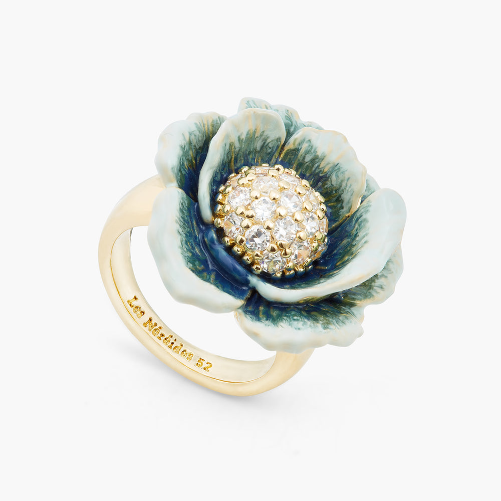 Cabbage Studded with White Crystal Cocktail Ring