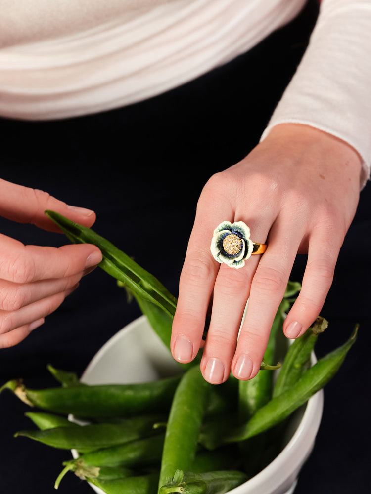 Cabbage Studded with White Crystal Cocktail Ring