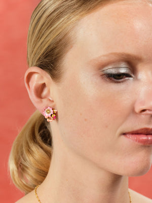 Wild Rose and Yellow Crystal Clip-on Earrings
