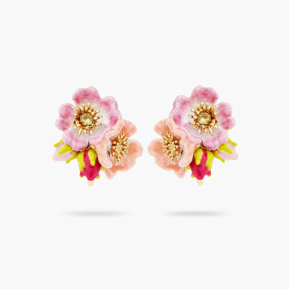 Wild Rose and Yellow Crystal Clip-on Earrings