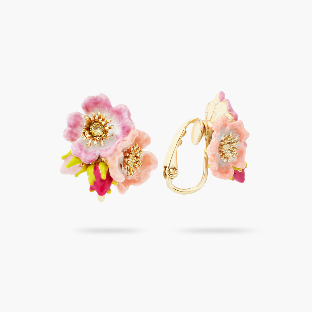 Wild Rose and Yellow Crystal Clip-on Earrings
