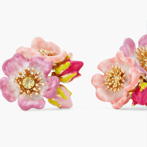 Wild Rose and Yellow Crystal Clip-on Earrings