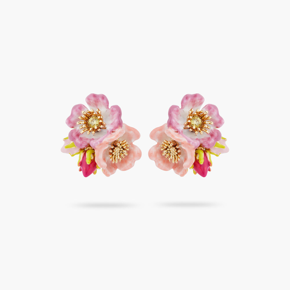 Wild Rose and Yellow Crystal Post Earrings