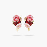 Wild Rose and Garnet Red Stone Clip-On Earrings