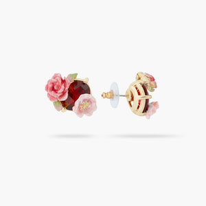 Wild Rose and Garnet Red Stone Post Earrings