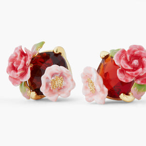Wild Rose and Garnet Red Stone Post Earrings