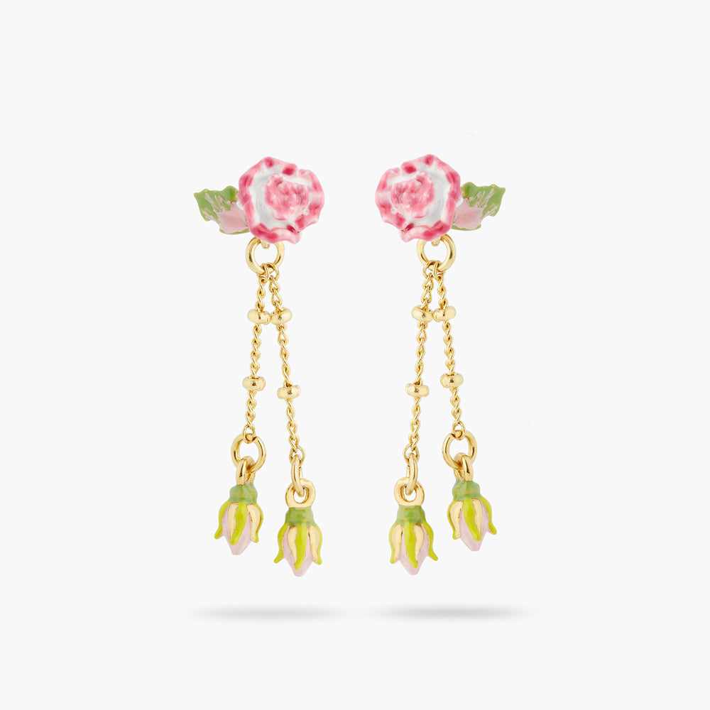 Rose and Rosebud Dangling Post Earrings