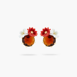 
            
                Load image into Gallery viewer, Two Flowers and Faceted Glass Post Earrings
            
        