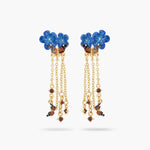 Blue Flax Flowers and Butterfly Dangling Post Earrings