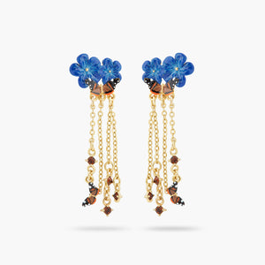 Blue Flax Flowers and Butterfly Dangling Post Earrings