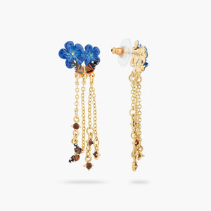 Blue Flax Flowers and Butterfly Dangling Post Earrings