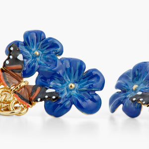 Blue Flax Flowers and Butterfly Dangling Post Earrings
