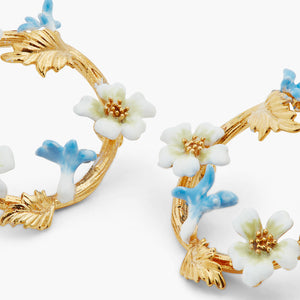 White and Blue Flowers Post Hoop Earrings
