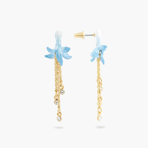 
            
                Load image into Gallery viewer, Blue Flower and Crystal Post Dangling Earrings
            
        