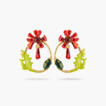 Ephemeral Flower and Scarab Beetle Post Hoop Earrings