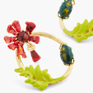 Ephemeral Flower and Scarab Beetle Post Hoop Earrings