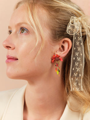 Ephemeral Flower and Scarab Beetle Post Dangling Earrings