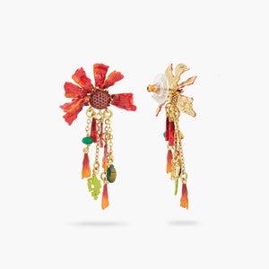 Ephemeral Flower and Scarab Beetle Post Dangling Earrings