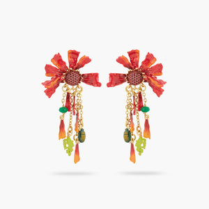 Ephemeral Flower and Scarab Beetle Post Dangling Earrings