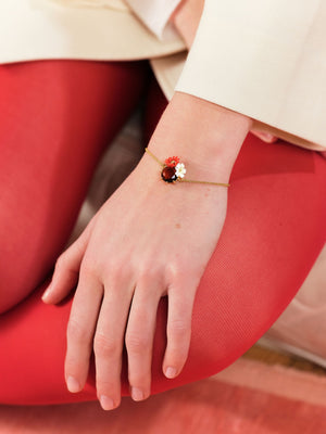 Flowers and Round Faceted Glass Stone Fine Bracelet