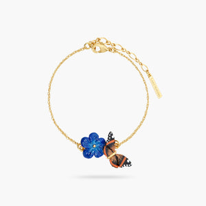 Blue Flax Flower and Butterfly Fine Bracelet