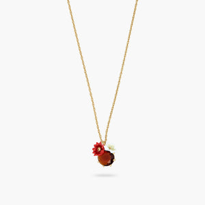 Two Flowers and Faceted Glass Pendant Necklace