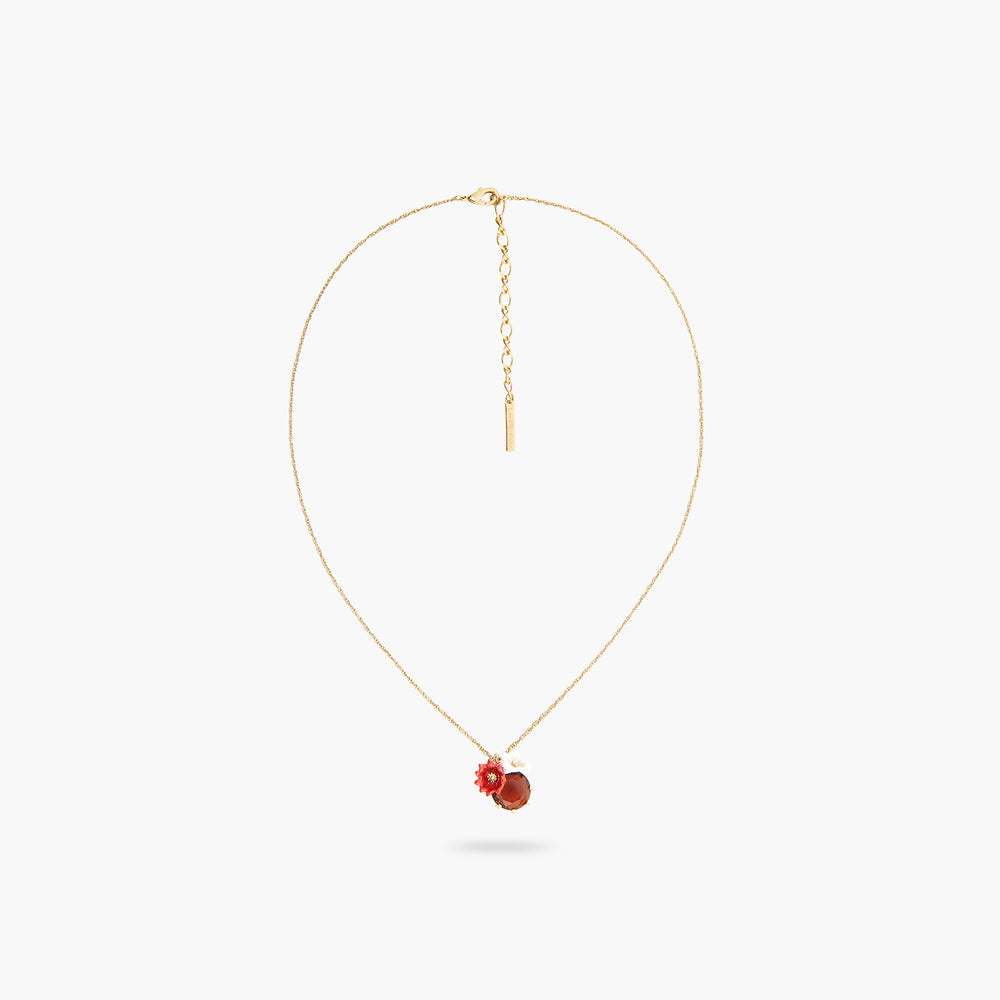 Two Flowers and Faceted Glass Pendant Necklace