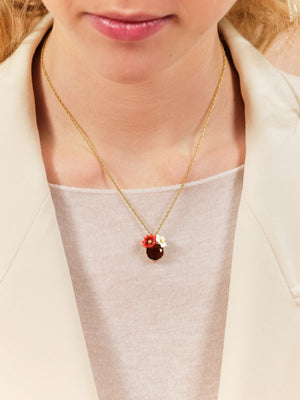 Two Flowers and Faceted Glass Pendant Necklace