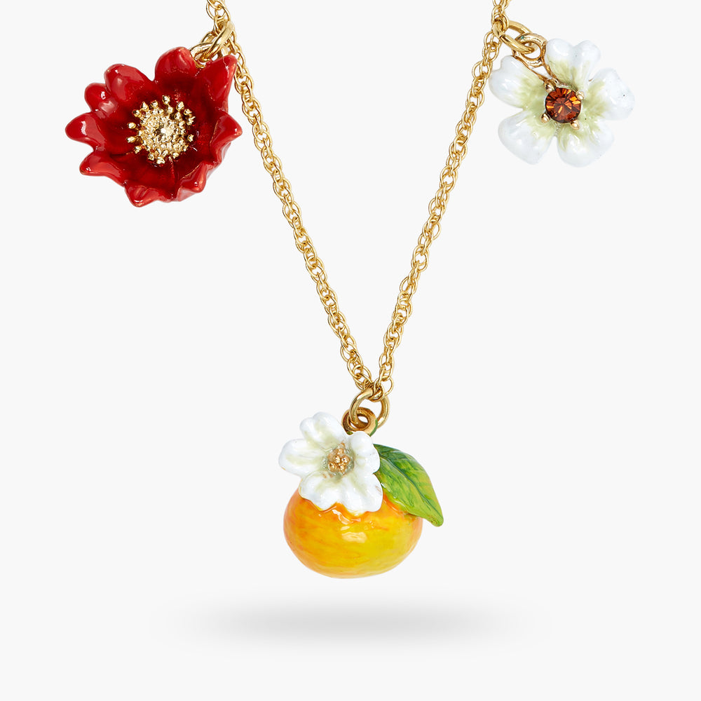 
            
                Load image into Gallery viewer, Blue, White and Red Flowers, Clementine and Butterfly Charm Necklace
            
        