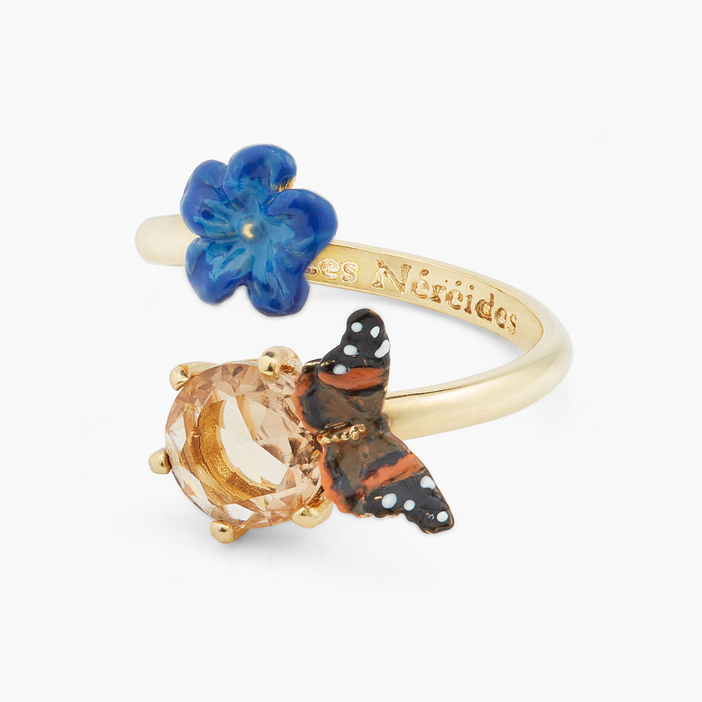 
            
                Load image into Gallery viewer, Blue Flax Flower and Butterfly Adjustable Ring
            
        