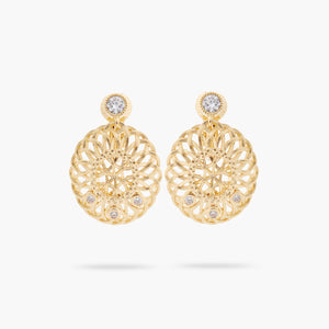 Oval Interwoven Wicker and Crystal Clip-On Earrings