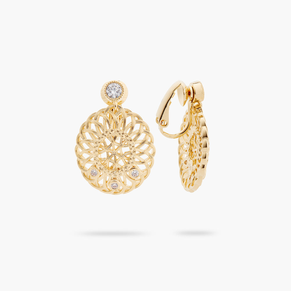 Oval Interwoven Wicker and Crystal Clip-On Earrings