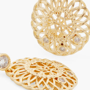 Oval Interwoven Wicker and Crystal Clip-On Earrings