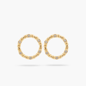 Woven Basketry Circle and Crystal Post Earrings