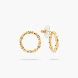 Woven Basketry Circle and Crystal Post Earrings