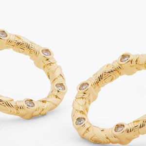 Woven Basketry Circle and Crystal Post Earrings