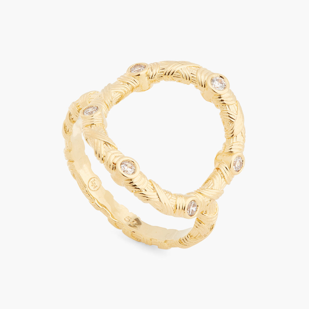 Woven Basketry Circle and Crystal Ring