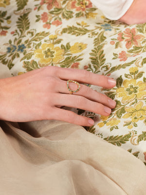 Woven Basketry Circle and Crystal Ring