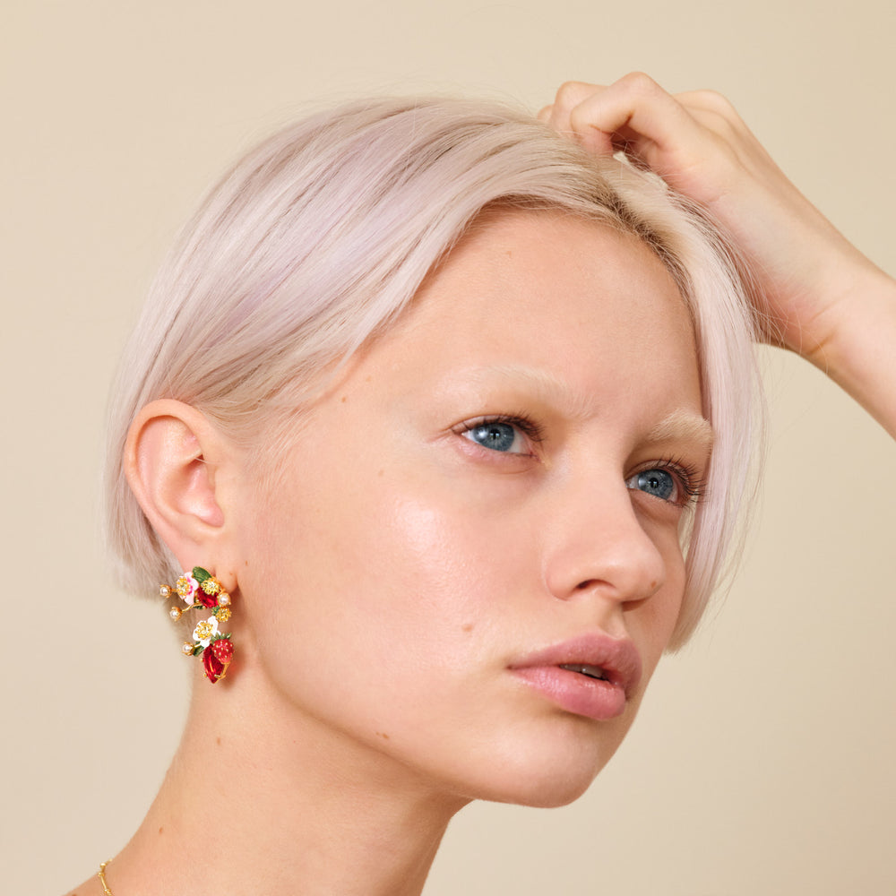 Wild Strawberry and Strawberry Flower Post Earrings