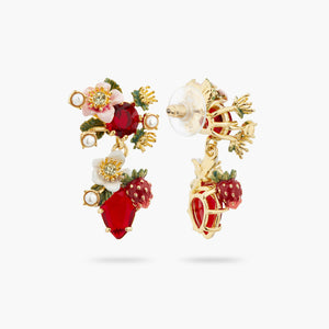 Wild Strawberry and Strawberry Flower Post Earrings