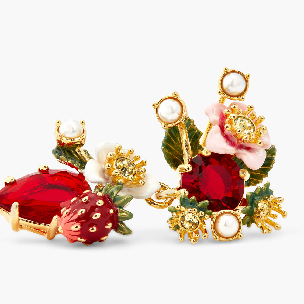 Wild Strawberry and Strawberry Flower Post Earrings